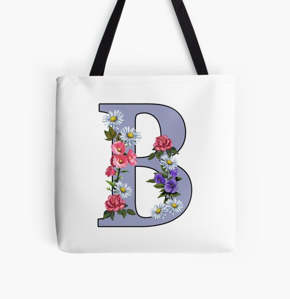 Letter B Initial Monogram Rose Pattern- Classic Floral Tote Bag
