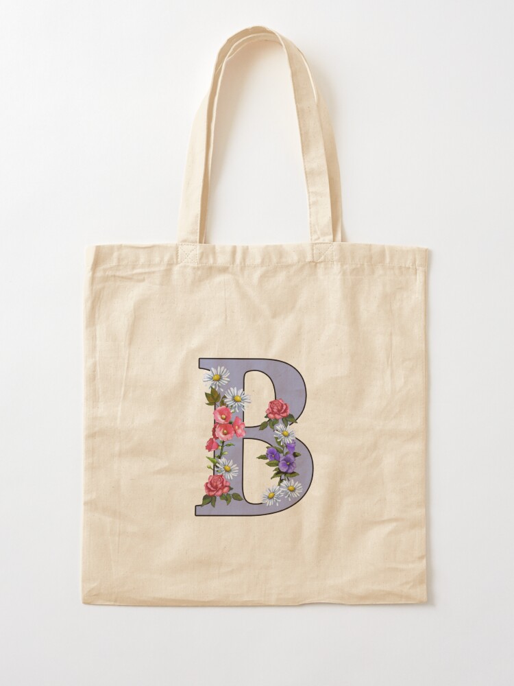 Letter B Initial Monogram Rose Pattern- Classic Floral Tote Bag