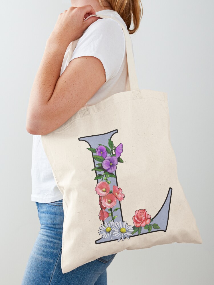The Lily Canvas Tote in Denim with Large Black Initials