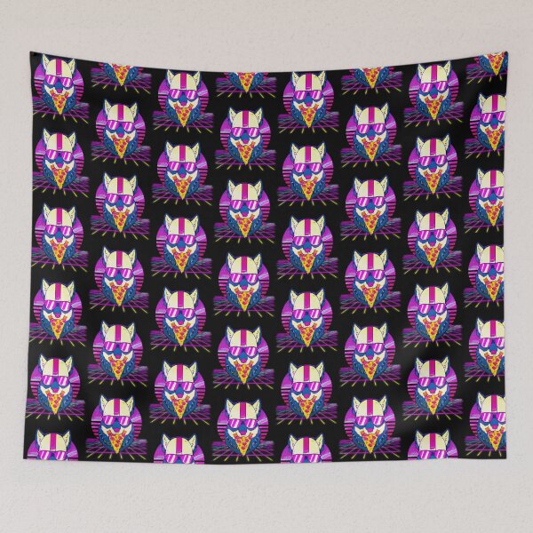 Item preview, Awesome Retro Vaporwave EDM Cute Cat Pizza Tile Pattern designed and sold by perfectpresents.