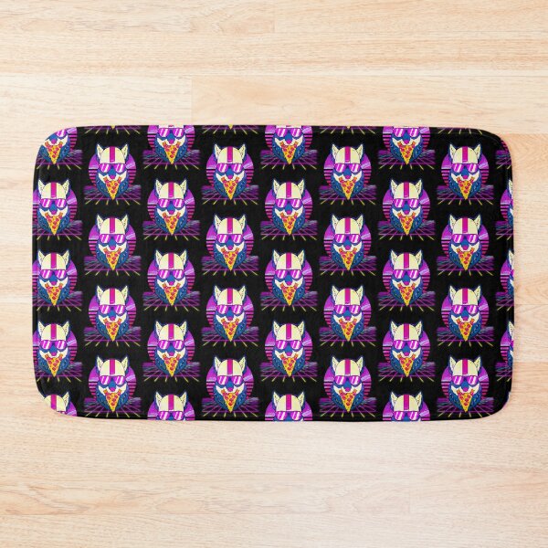 Item preview, Awesome Retro Vaporwave EDM Cute Cat Pizza Tile Pattern designed and sold by perfectpresents.