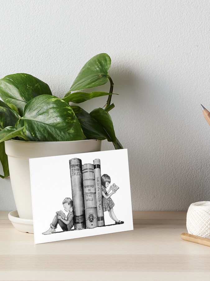 Kids Reading Books, Bookends, Pencil Art, Literacy, Library Art