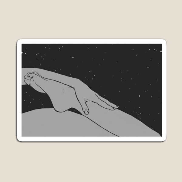 Minimalist drawing of hands and feet in outer space Magnet