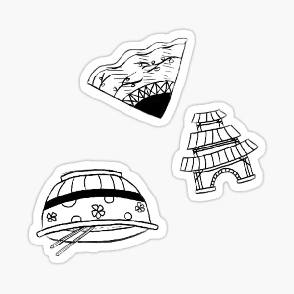 "Black and White Japanese Sticker Pack" Sticker by ping Redbubble