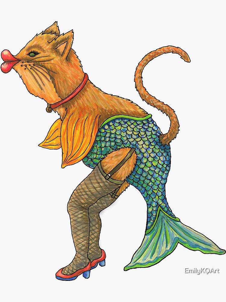 "Catfish Woman" Sticker by EmilyKQArt Redbubble