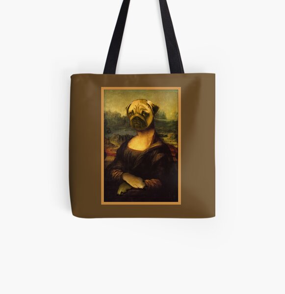 Mona Lisa Pug All Over Print Tote Bag