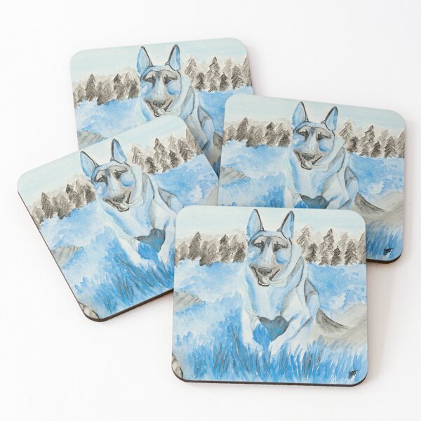 Item preview, "Shepherd in Blue" Dog Art Watercolor Painting designed and sold by Jessica Tomaino.