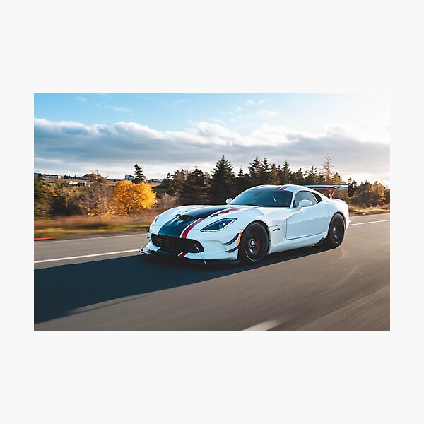 White Dodge Viper ACR driving on the highway Photographic Print