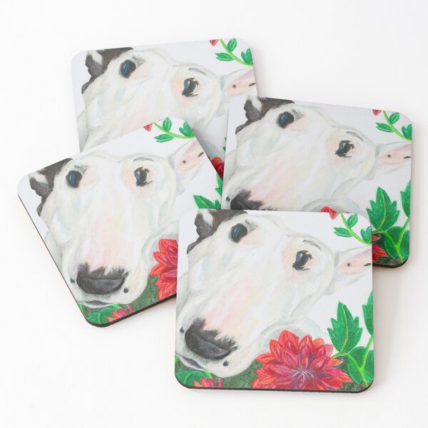 Item preview, "Nena of the Dahlias" Bull Terrier Dog Art Oil Pastel designed and sold by Jessica Tomaino.