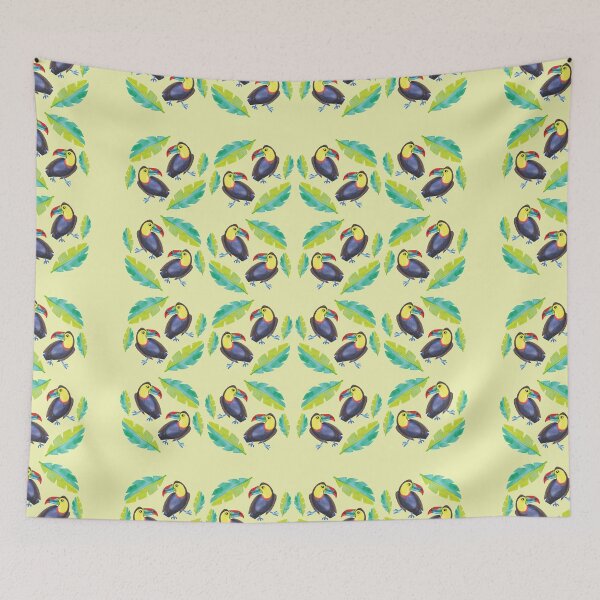 Item preview, Girly Toucans and tropical leaves pattern designed and sold by jazzydevil.