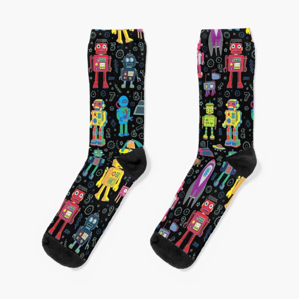 Roboter im Weltraum - schwarz - lustiges Muster von Cecca Designs Socken