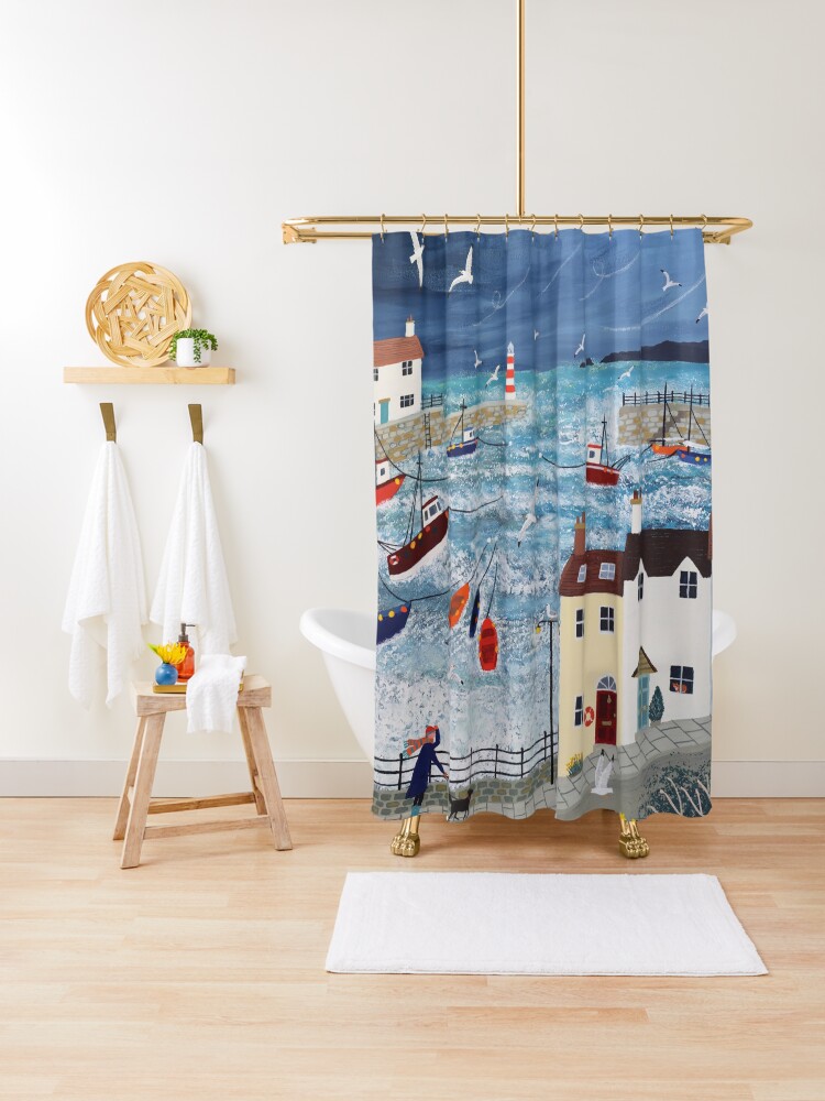 Thumbnail 1 of 5, Shower Curtain, Stormy Harbour designed and sold by Jogrundyart.