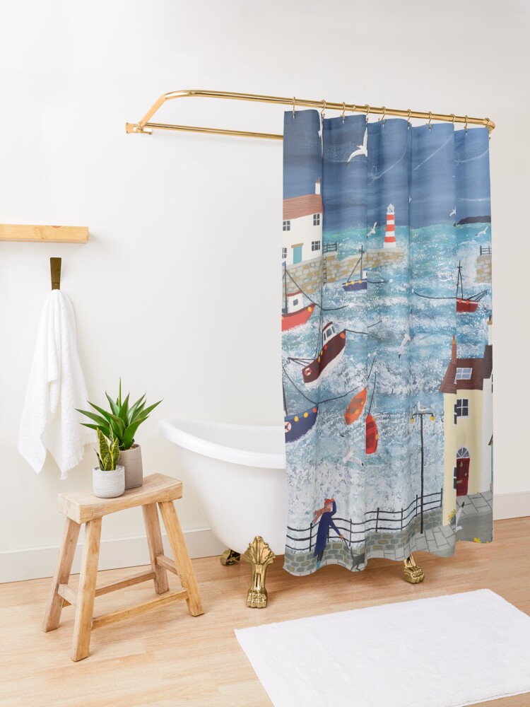 Thumbnail 3 of 5, Shower Curtain, Stormy Harbour designed and sold by Jogrundyart.