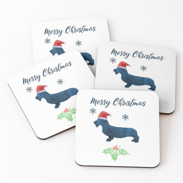 Item preview, Wirehaired Dachshund Navy Blue Christmas Artwork designed and sold by TheJollyMarten.