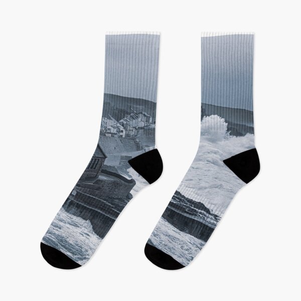 Item preview, Porthleven Cornwall in a storm with large waves designed and sold by kathleenjean.