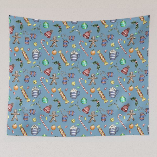 Item preview, Christmas Pattern, blue background designed and sold by Theodora Gould.