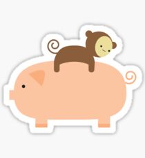 Baby Monkey Riding on a Pig Sticker