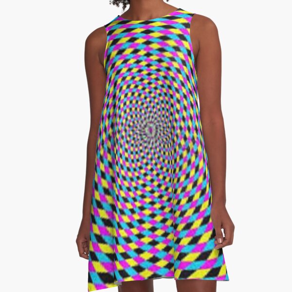 Colorful vortex spiral - hypnotic CMYK background, optical illusion A-Line Dress