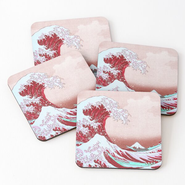 Item preview, Hokusai - The Great Wave of Kanagawa - Pastel Pink Red Ocean Blue Green Colors | Japanese Art designed and sold by balbert3.