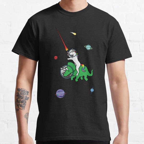 Unicorn Riding Triceratops In Space Classic T-Shirt