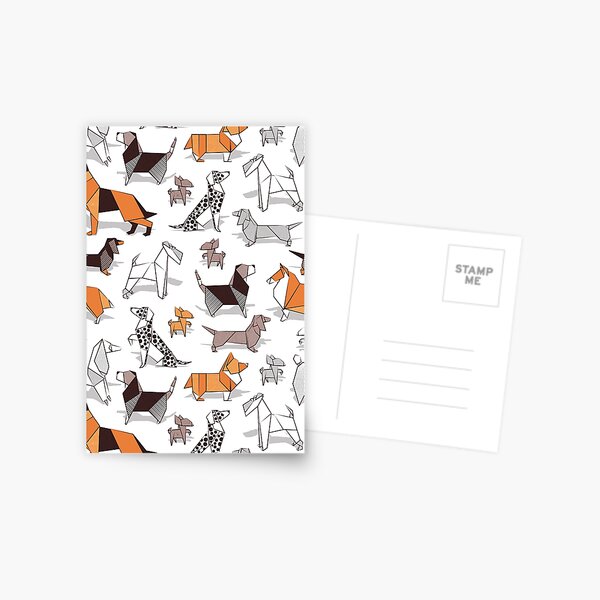 Origami doggie friends // white background paper Chihuahuas Dachshunds Corgis Beagles German Shepperds Collies Poodles Terriers Dalmatians Postcard