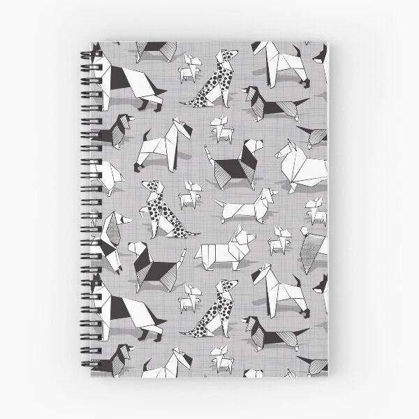 Item preview, Origami doggie friends // grey linen texture background coloring paper Chihuahuas Dachshunds Corgis Beagles German Shepherds Collies Poodles Terriers Dalmatians designed and sold by SelmaCardoso.
