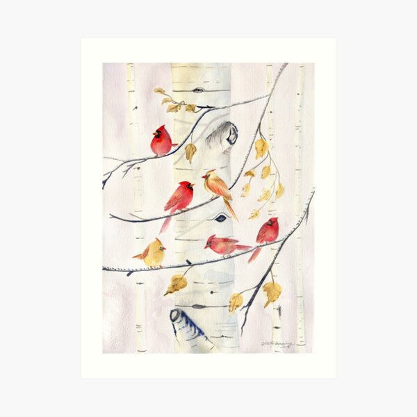 Winter Song 4 - Cardinal birds Art Print