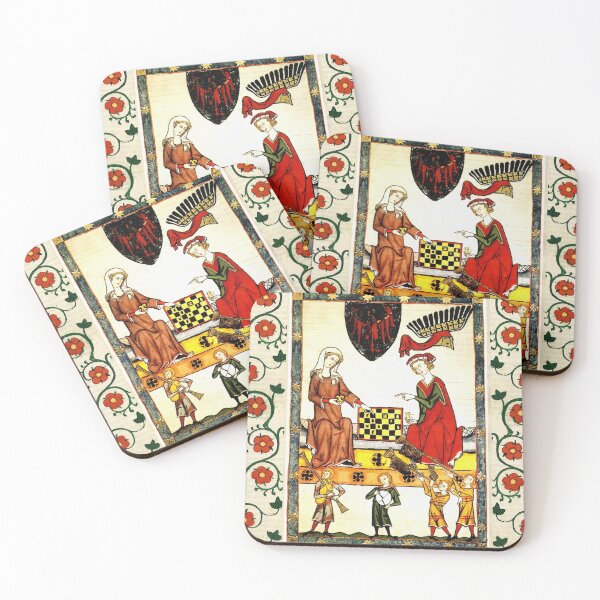 Item preview, MEDIEVAL CHESS PLAYERS IN COURT WITH MUSICIANS AND RED WILD ROSES designed and sold by BulganLumini.