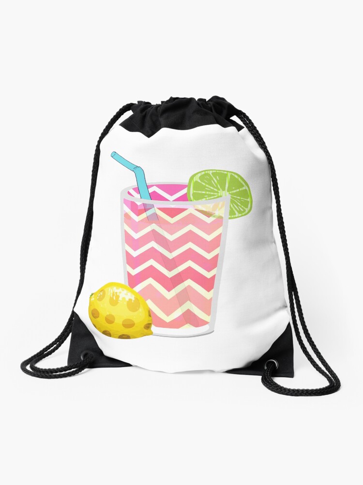 Thumbnail 1 of 3, Drawstring Bag, Cute Pink Chevron Lemonade with Lime Slice designed and sold by Blkstrawberry.