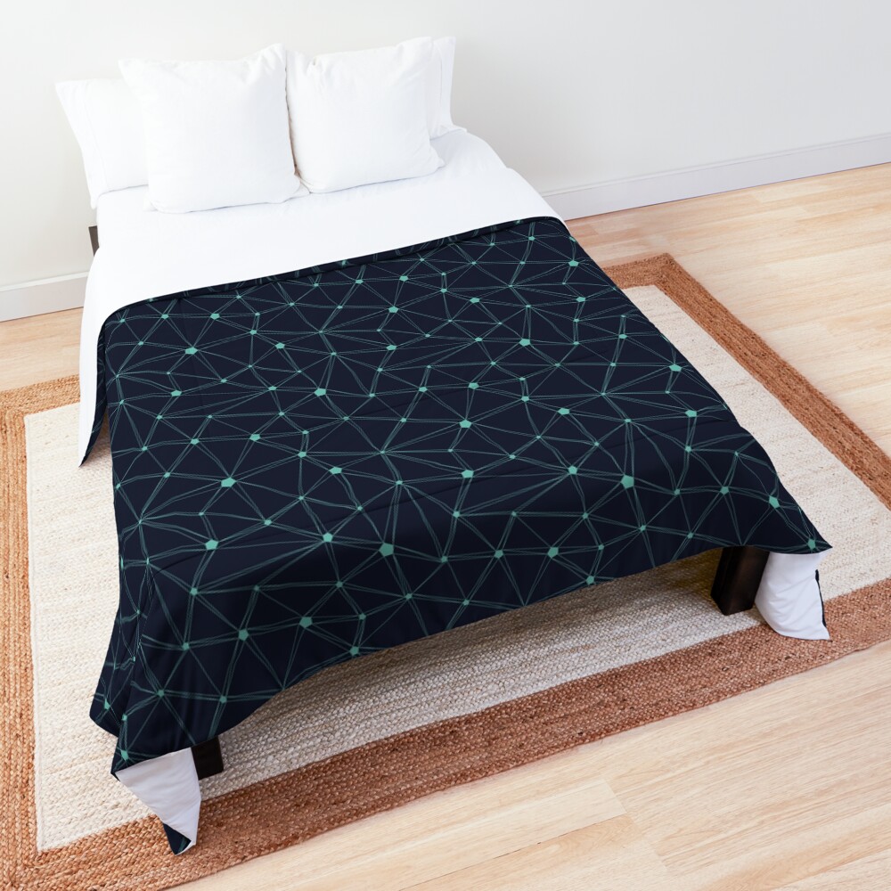 Pentagon grid navy and turquoise Comforter