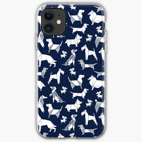 Origami doggie friends // oxford blue background paper Chihuahuas Dachshunds Corgis Beagles German Shepherds Collies Poodles Terriers Dalmatians iPhone Soft Case