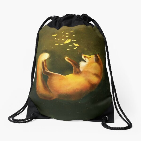 Dreamy illustration of a fox with butterflies Drawstring Bag