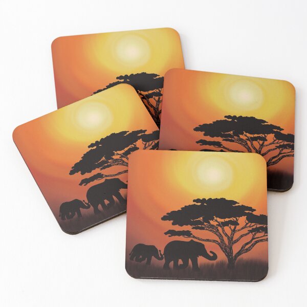 Item preview, African sunset with elephants designed and sold by irinabbota.