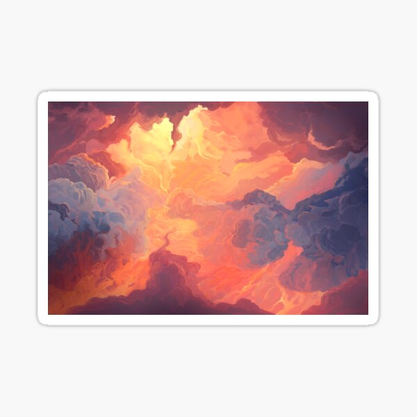 Illustration of fiery sky, sunset. Digital painting. Sticker