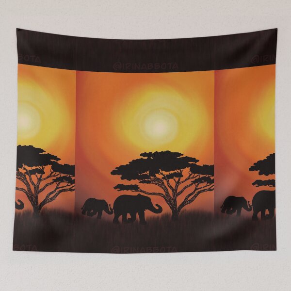 Item preview, African sunset with elephants designed and sold by irinabbota.