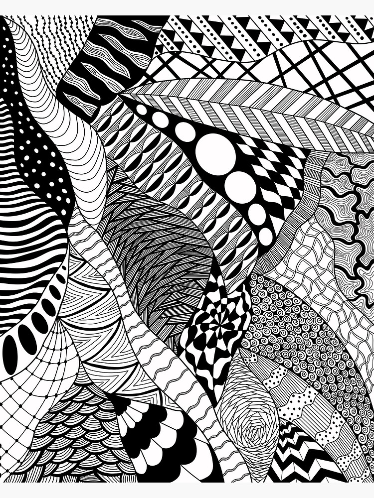 Dessin au trait g om trique Zentangle Zendoodle noir et blanc Impression artistique