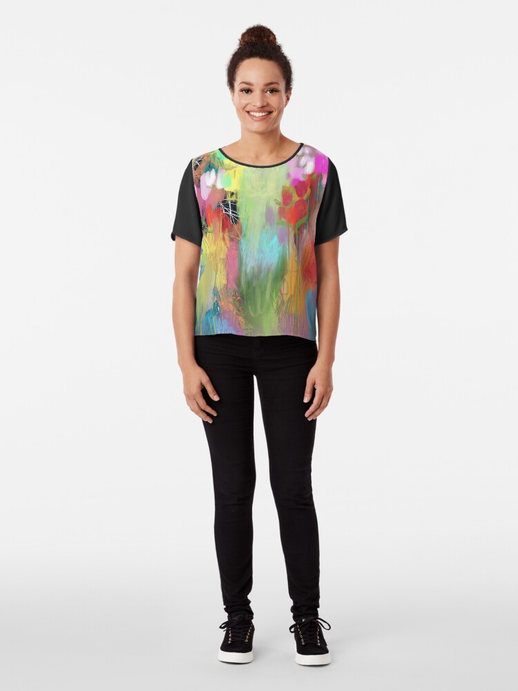 Alternate view of Red Flower Candy Meadow Chiffon Top