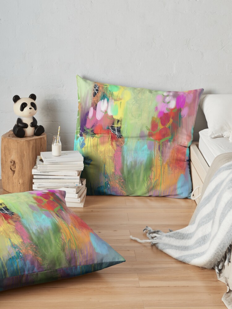 Alternate view of Red Flower Candy Meadow Floor Pillow