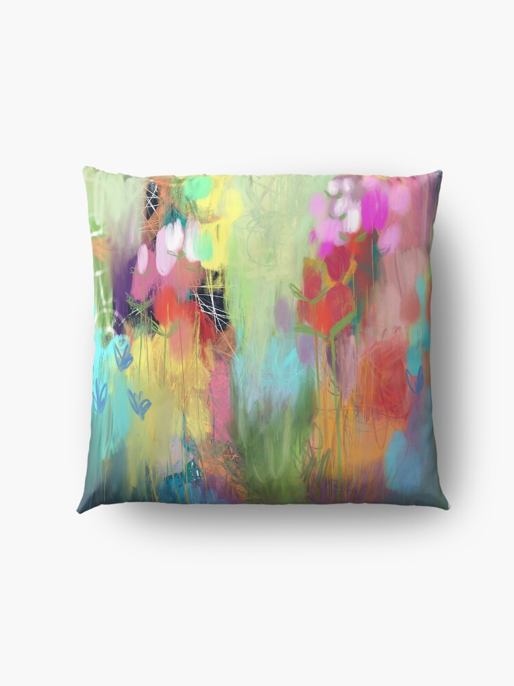 Alternate view of Red Flower Candy Meadow Floor Pillow