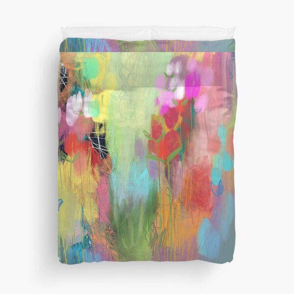Red Flower Candy Meadow Duvet Cover
