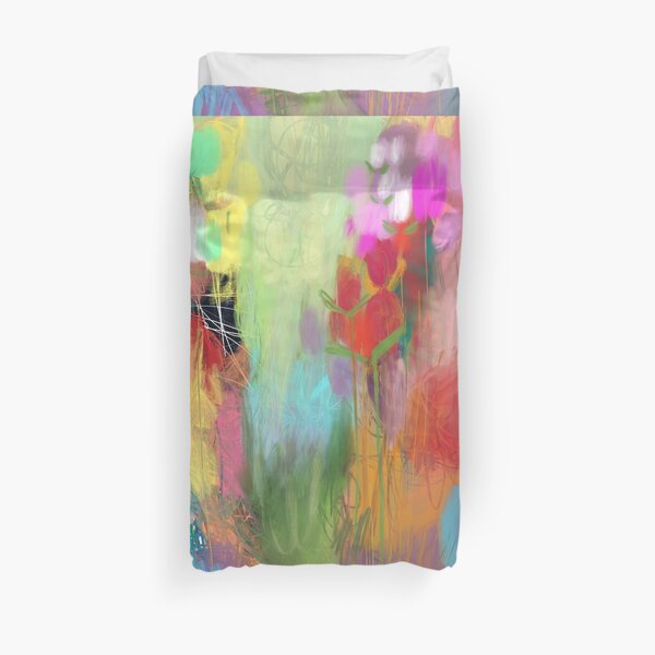 Red Flower Candy Meadow Duvet Cover