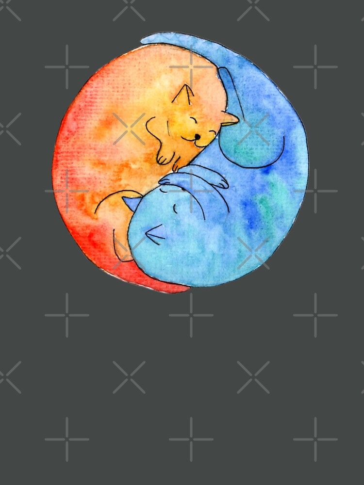 cat friends yin yang watercolor by nobelbunt