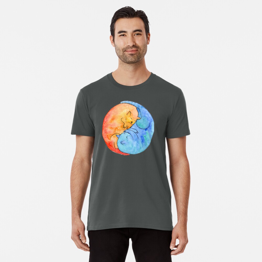cat friends yin yang watercolor Premium T-Shirt