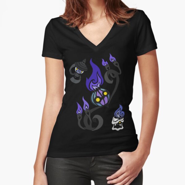 Flames of the Forgotten - Chandelure, Lampent and Litwick Fitted V-Neck T-Shirt