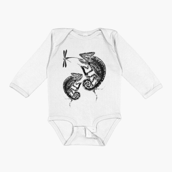 Catch - Chameleon and Dragonfly Inktober 2019 Long Sleeve Baby One-Piece