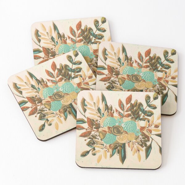 Item preview, teal and tan flowers designed and sold by Rachelkambeitz.