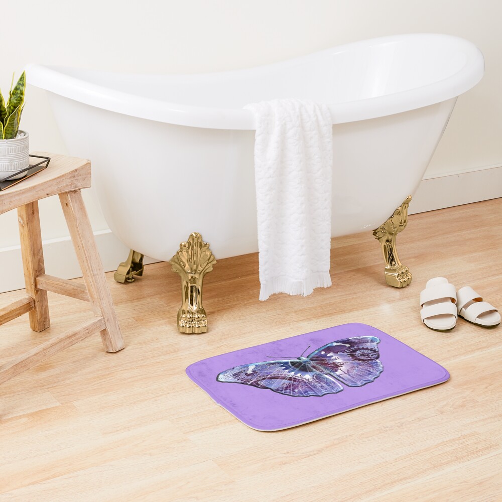 Steampunk Butterfly - Blue and Purple Bath Mat