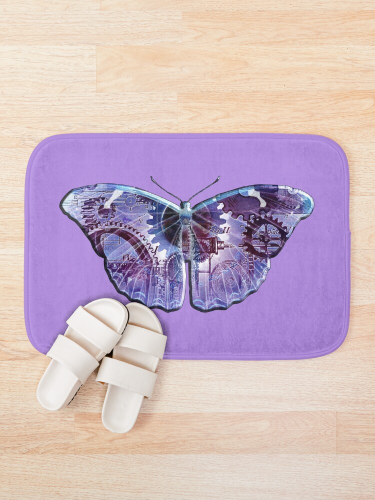 Alternate view of Steampunk Butterfly - Blue and Purple Bath Mat