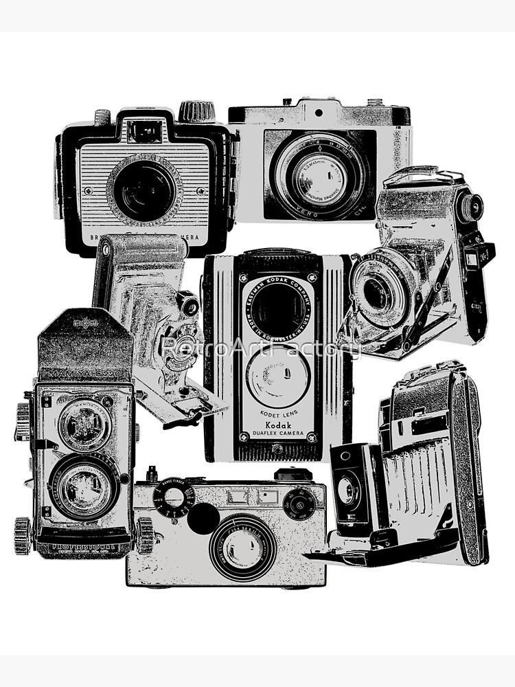 Vintage Camera Collage in Reverse Print by RetroArtFactory
