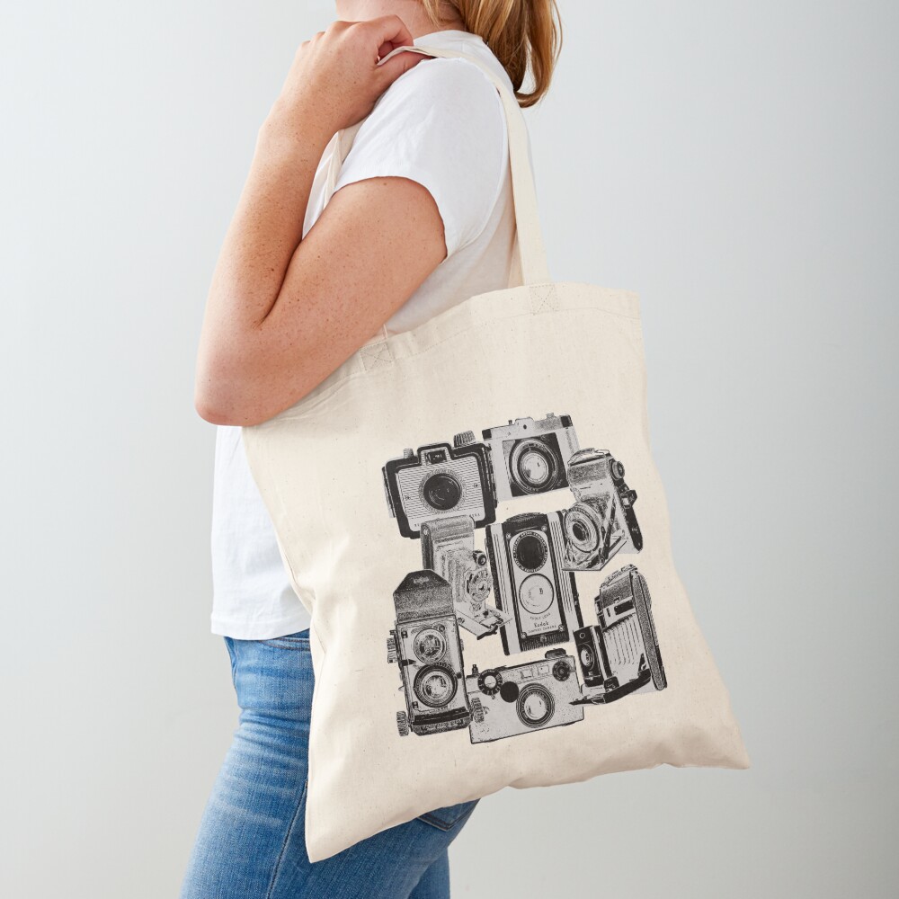 Vintage Camera Collage in Reverse Print Tote Bag